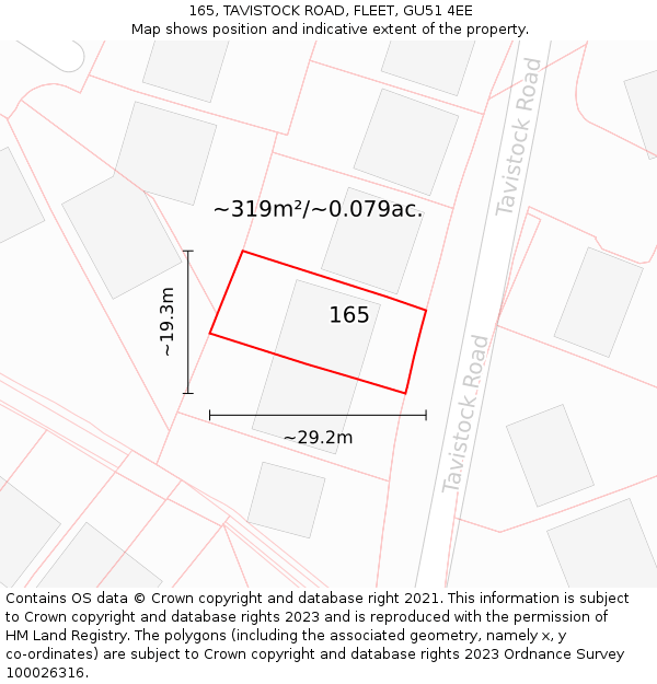 165, TAVISTOCK ROAD, FLEET, GU51 4EE: Plot and title map