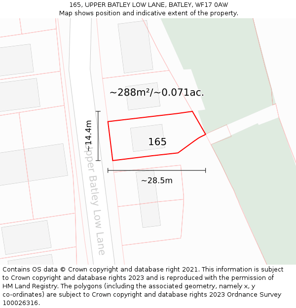 165, UPPER BATLEY LOW LANE, BATLEY, WF17 0AW: Plot and title map