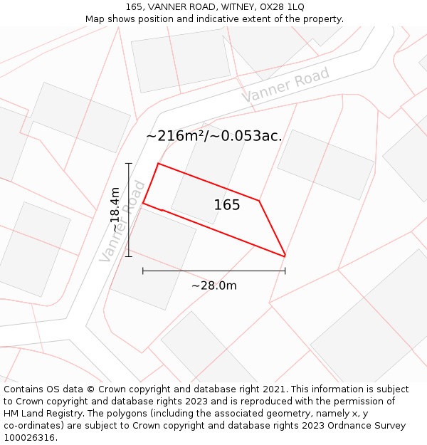 165, VANNER ROAD, WITNEY, OX28 1LQ: Plot and title map