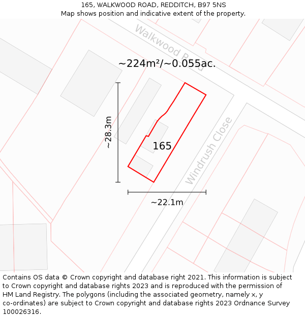 165, WALKWOOD ROAD, REDDITCH, B97 5NS: Plot and title map