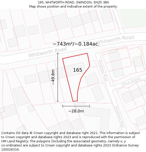 165, WHITWORTH ROAD, SWINDON, SN25 3BX: Plot and title map
