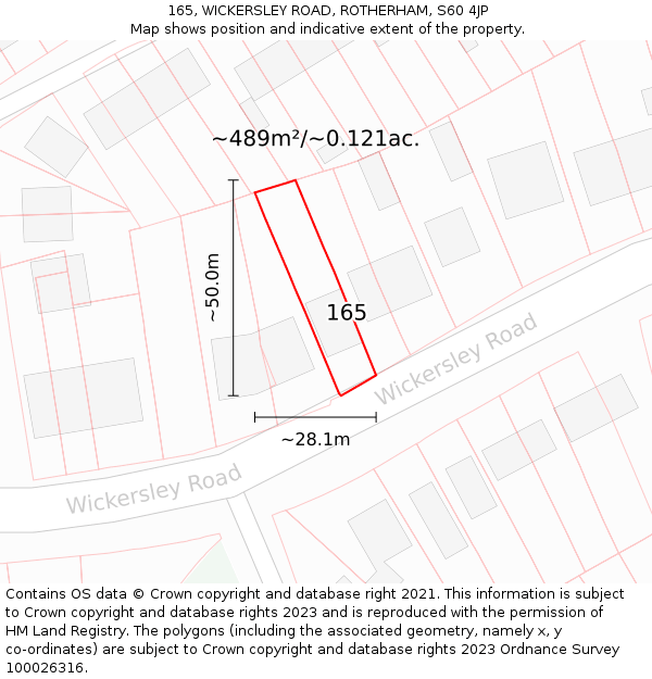 165, WICKERSLEY ROAD, ROTHERHAM, S60 4JP: Plot and title map