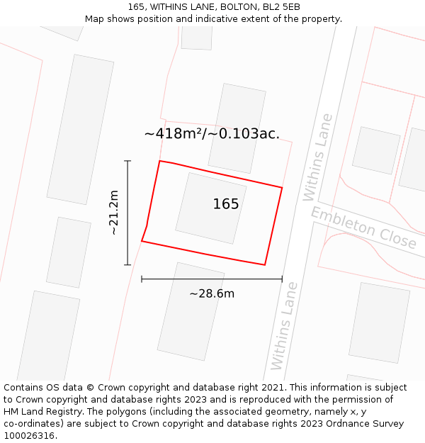 165, WITHINS LANE, BOLTON, BL2 5EB: Plot and title map