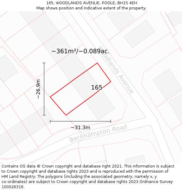 165, WOODLANDS AVENUE, POOLE, BH15 4EH: Plot and title map