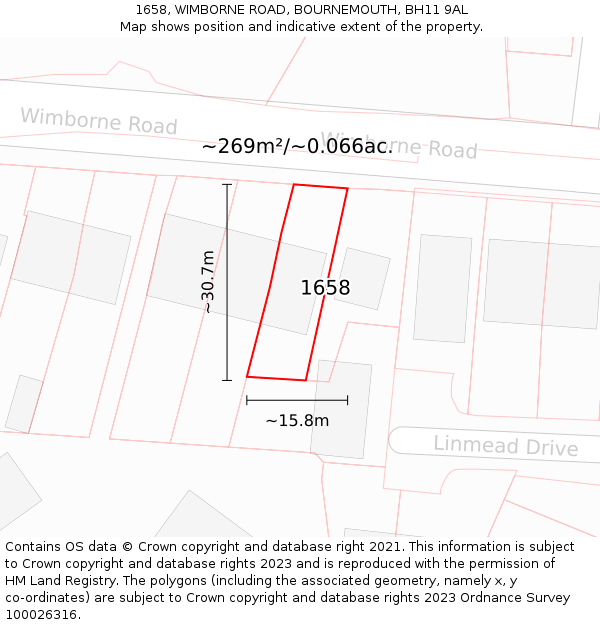 1658, WIMBORNE ROAD, BOURNEMOUTH, BH11 9AL: Plot and title map