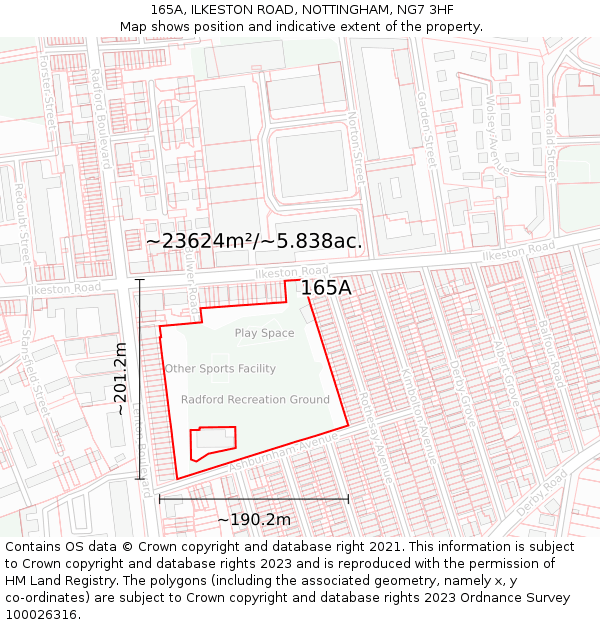 165A, ILKESTON ROAD, NOTTINGHAM, NG7 3HF: Plot and title map