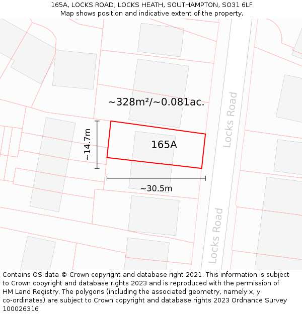 165A, LOCKS ROAD, LOCKS HEATH, SOUTHAMPTON, SO31 6LF: Plot and title map