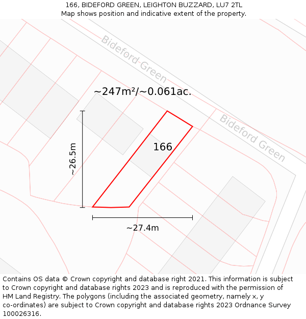 166, BIDEFORD GREEN, LEIGHTON BUZZARD, LU7 2TL: Plot and title map