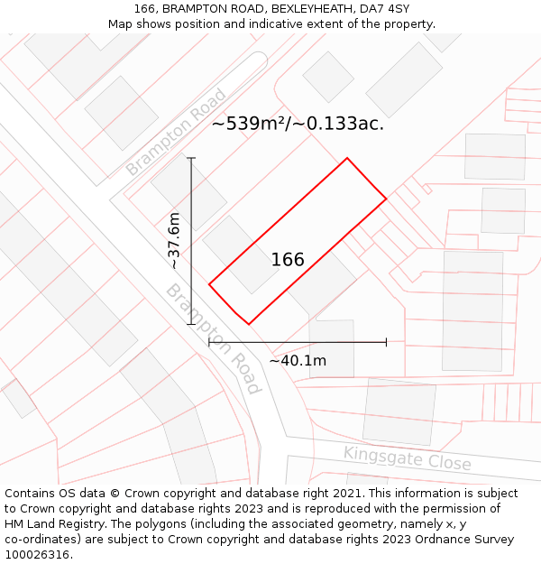 166, BRAMPTON ROAD, BEXLEYHEATH, DA7 4SY: Plot and title map