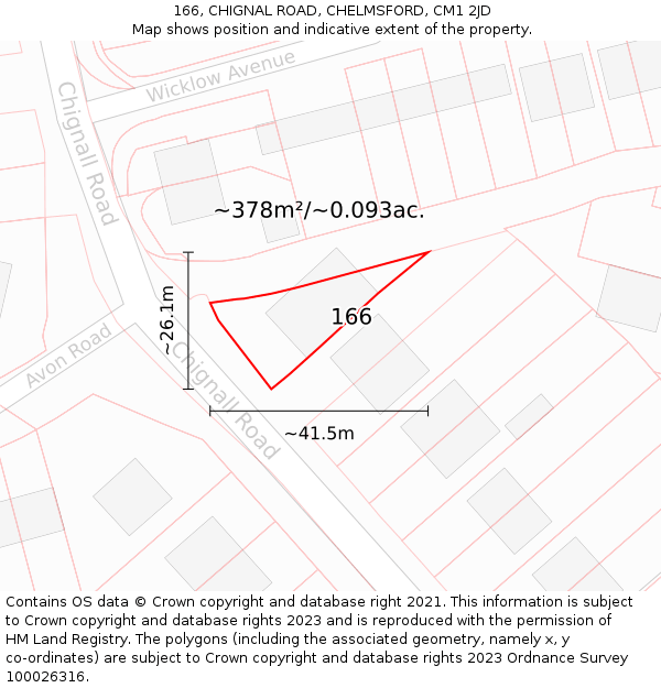 166, CHIGNAL ROAD, CHELMSFORD, CM1 2JD: Plot and title map