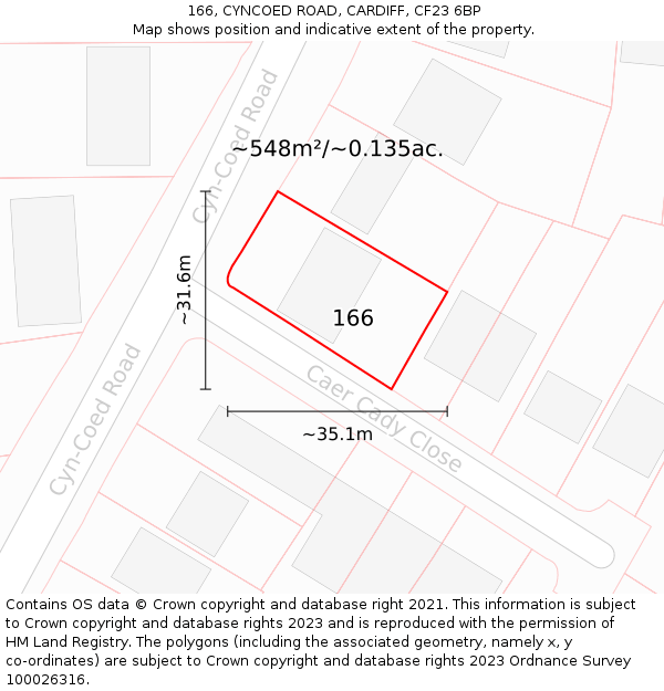 166, CYNCOED ROAD, CARDIFF, CF23 6BP: Plot and title map