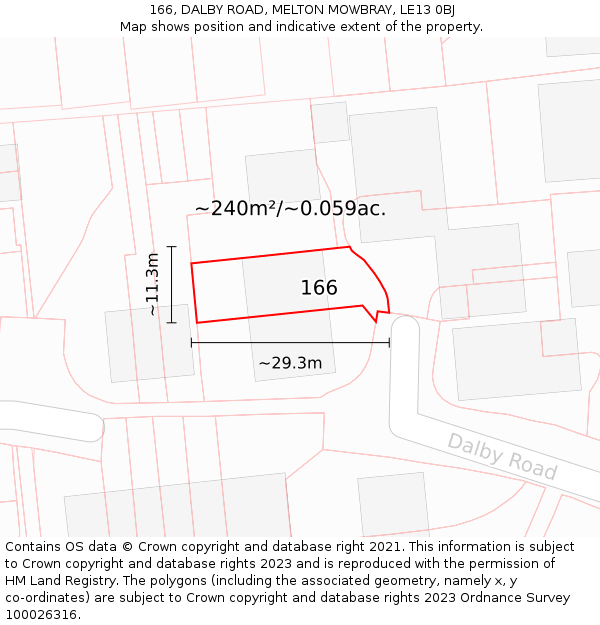 166, DALBY ROAD, MELTON MOWBRAY, LE13 0BJ: Plot and title map