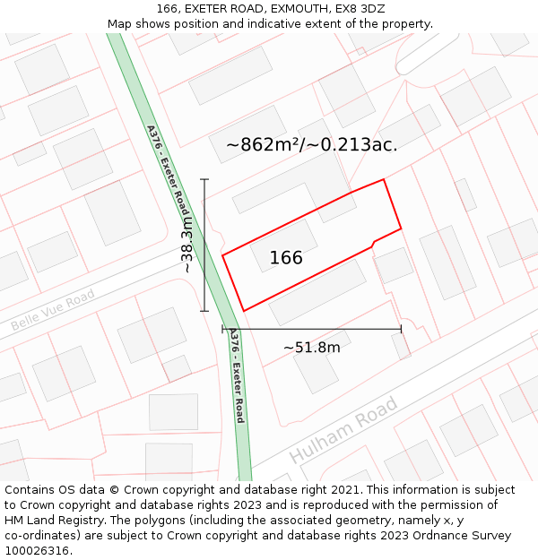 166, EXETER ROAD, EXMOUTH, EX8 3DZ: Plot and title map