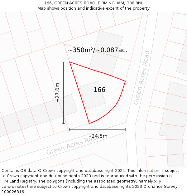 166, GREEN ACRES ROAD, BIRMINGHAM, B38 8NL: Plot and title map