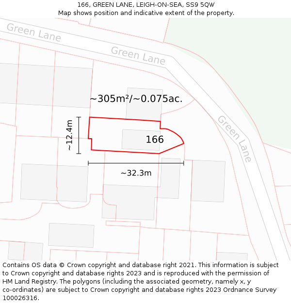 166, GREEN LANE, LEIGH-ON-SEA, SS9 5QW: Plot and title map