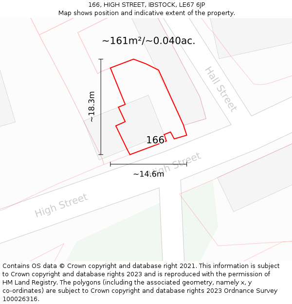 166, HIGH STREET, IBSTOCK, LE67 6JP: Plot and title map