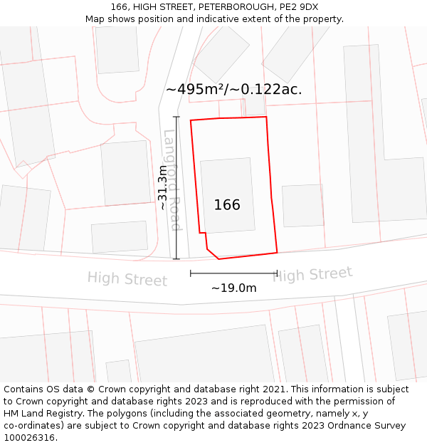 166, HIGH STREET, PETERBOROUGH, PE2 9DX: Plot and title map