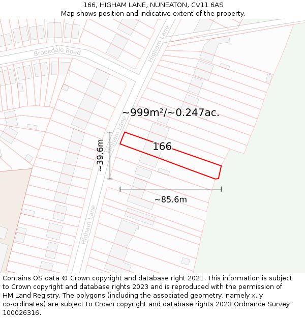 166, HIGHAM LANE, NUNEATON, CV11 6AS: Plot and title map