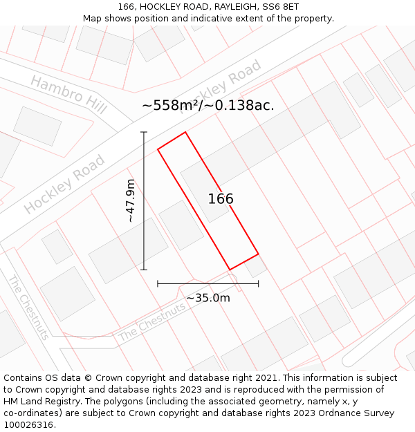 166, HOCKLEY ROAD, RAYLEIGH, SS6 8ET: Plot and title map