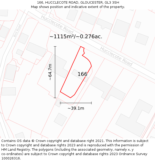 166, HUCCLECOTE ROAD, GLOUCESTER, GL3 3SH: Plot and title map