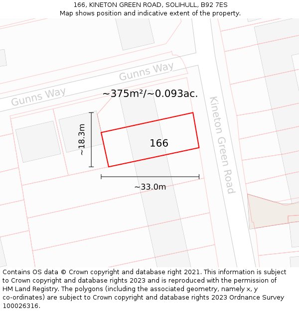 166, KINETON GREEN ROAD, SOLIHULL, B92 7ES: Plot and title map