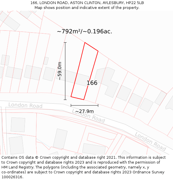 166, LONDON ROAD, ASTON CLINTON, AYLESBURY, HP22 5LB: Plot and title map