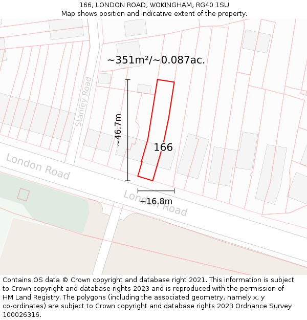 166, LONDON ROAD, WOKINGHAM, RG40 1SU: Plot and title map