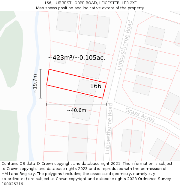 166, LUBBESTHORPE ROAD, LEICESTER, LE3 2XF: Plot and title map