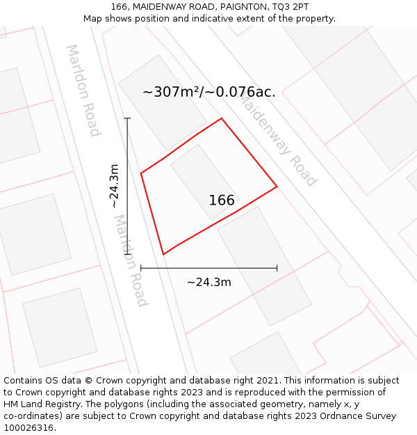 166, MAIDENWAY ROAD, PAIGNTON, TQ3 2PT: Plot and title map