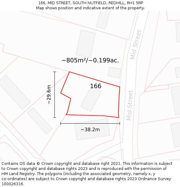 166, MID STREET, SOUTH NUTFIELD, REDHILL, RH1 5RP: Plot and title map