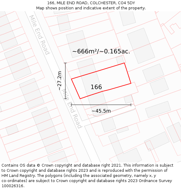 166, MILE END ROAD, COLCHESTER, CO4 5DY: Plot and title map