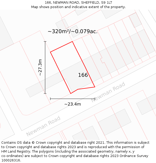 166, NEWMAN ROAD, SHEFFIELD, S9 1LT: Plot and title map
