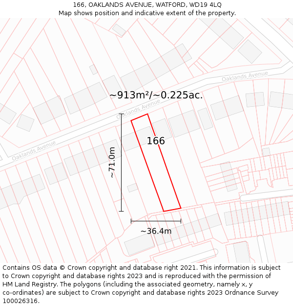 166, OAKLANDS AVENUE, WATFORD, WD19 4LQ: Plot and title map