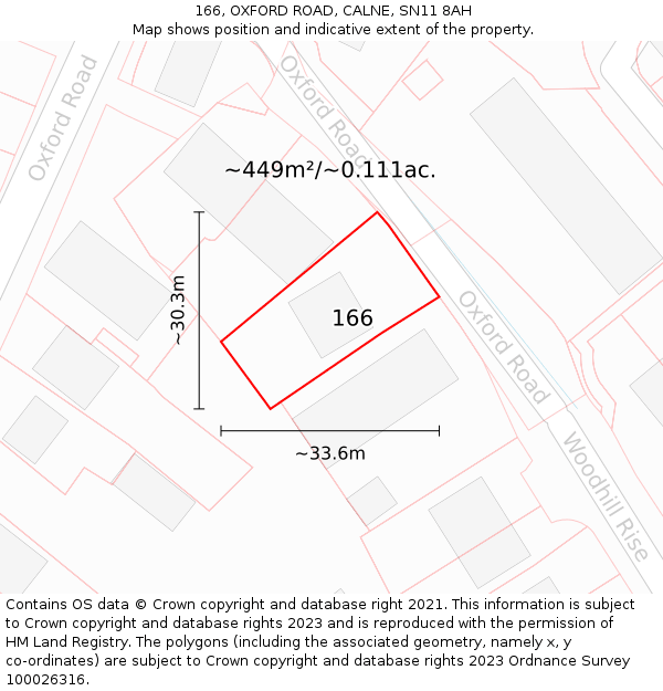 166, OXFORD ROAD, CALNE, SN11 8AH: Plot and title map