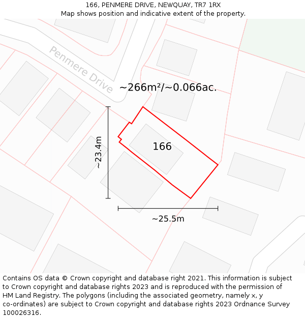166, PENMERE DRIVE, NEWQUAY, TR7 1RX: Plot and title map