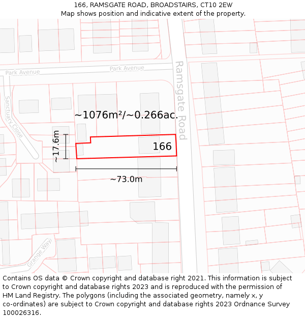 166, RAMSGATE ROAD, BROADSTAIRS, CT10 2EW: Plot and title map