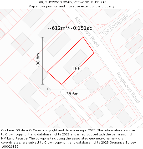 166, RINGWOOD ROAD, VERWOOD, BH31 7AR: Plot and title map
