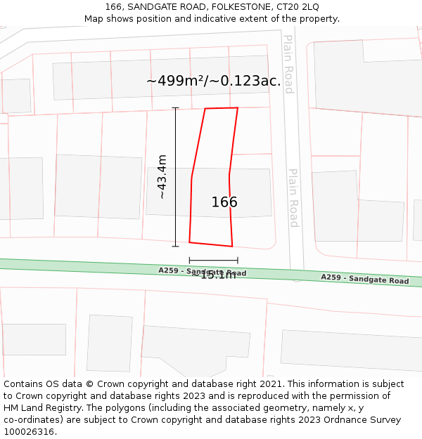 166, SANDGATE ROAD, FOLKESTONE, CT20 2LQ: Plot and title map