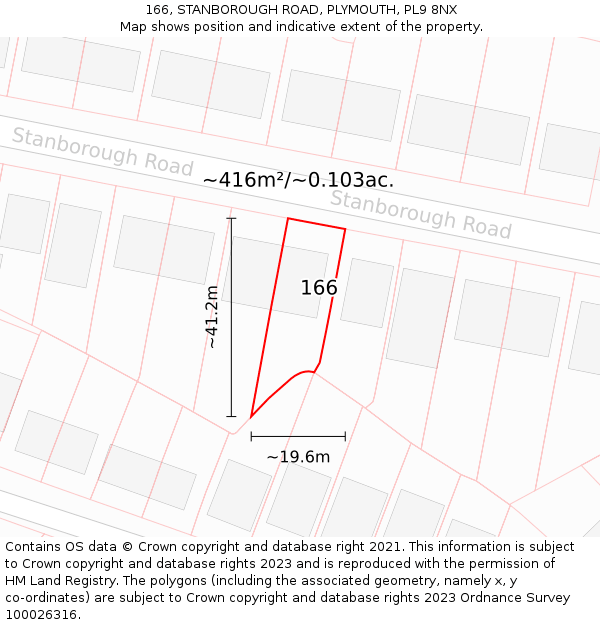 166, STANBOROUGH ROAD, PLYMOUTH, PL9 8NX: Plot and title map