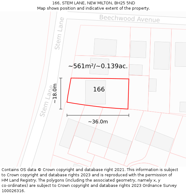 166, STEM LANE, NEW MILTON, BH25 5ND: Plot and title map
