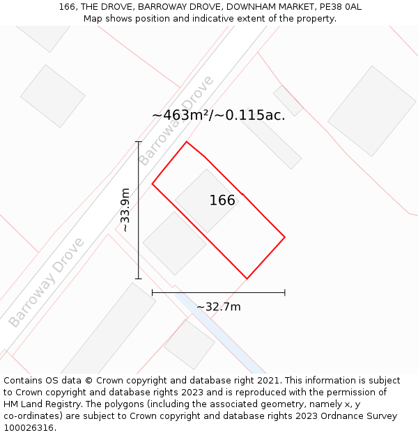 166, THE DROVE, BARROWAY DROVE, DOWNHAM MARKET, PE38 0AL: Plot and title map