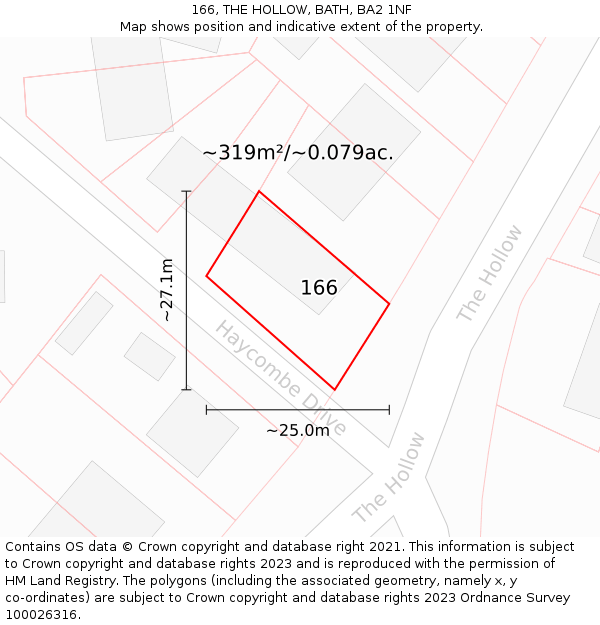 166, THE HOLLOW, BATH, BA2 1NF: Plot and title map