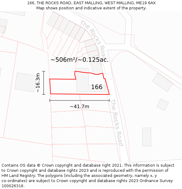 166, THE ROCKS ROAD, EAST MALLING, WEST MALLING, ME19 6AX: Plot and title map