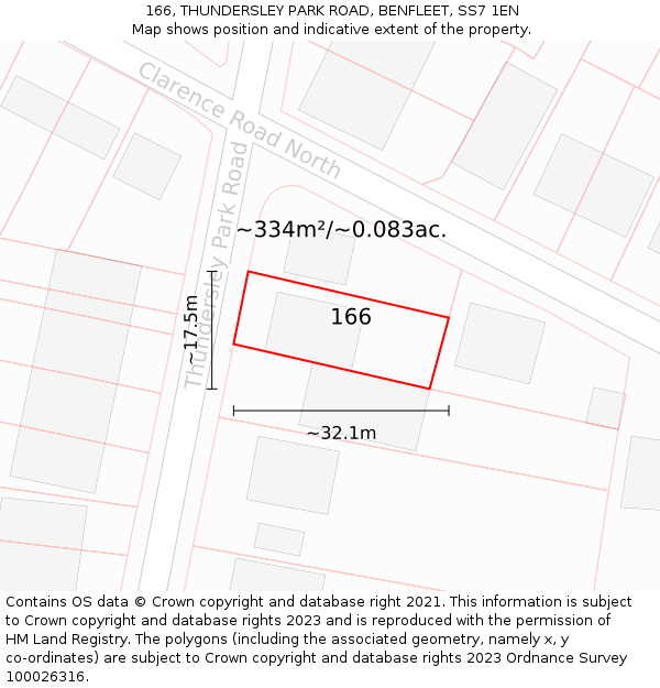 166, THUNDERSLEY PARK ROAD, BENFLEET, SS7 1EN: Plot and title map