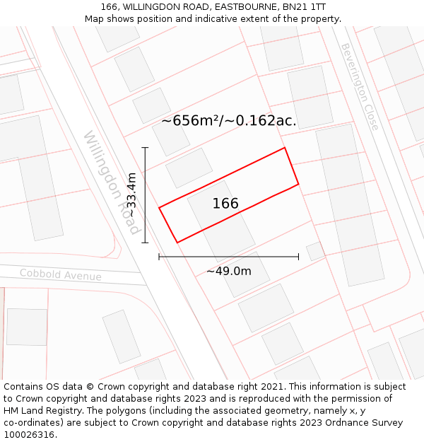 166, WILLINGDON ROAD, EASTBOURNE, BN21 1TT: Plot and title map