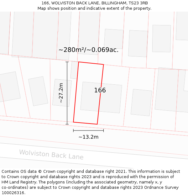 166, WOLVISTON BACK LANE, BILLINGHAM, TS23 3RB: Plot and title map