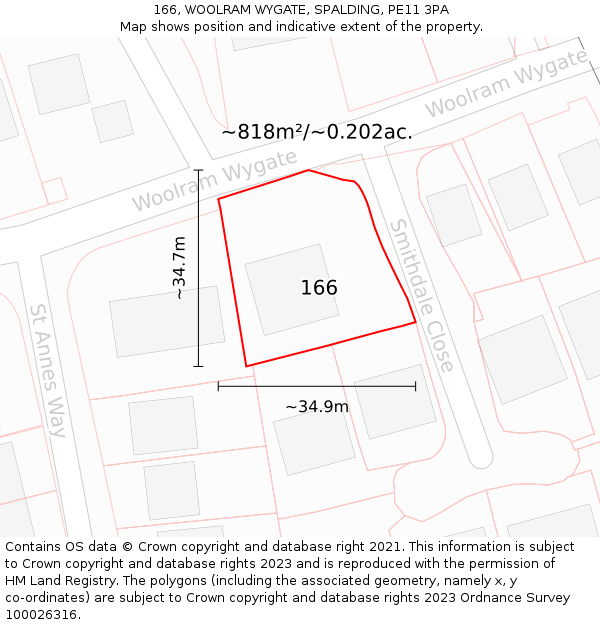 166, WOOLRAM WYGATE, SPALDING, PE11 3PA: Plot and title map