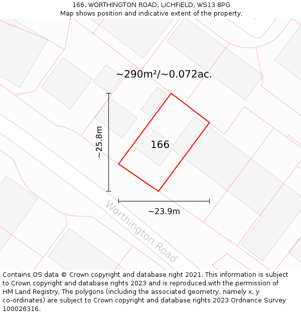 166, WORTHINGTON ROAD, LICHFIELD, WS13 8PG: Plot and title map