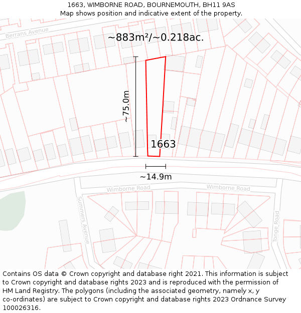 1663, WIMBORNE ROAD, BOURNEMOUTH, BH11 9AS: Plot and title map