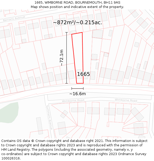 1665, WIMBORNE ROAD, BOURNEMOUTH, BH11 9AS: Plot and title map